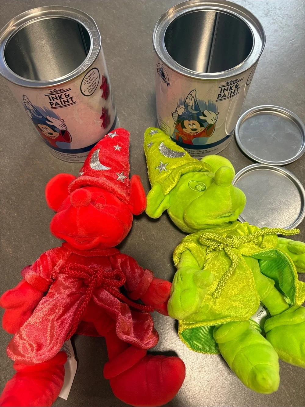 Disney Ink & Paint Sorcerer Mickey Plush - Red & Lime (set of both) one of each